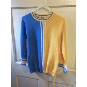 Vintage Joyce Mesh Top Womens Large Athletic Drawstring Yellow Blue Colorblock